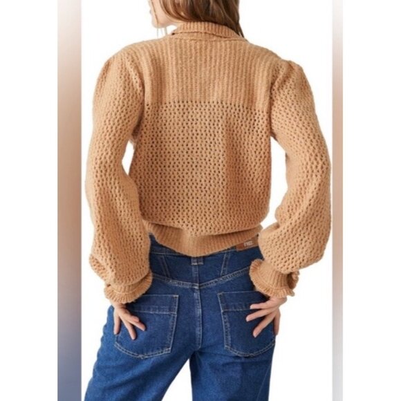 We The Free X Free People Snowdrift Sweater XS Pullover Brown Boucle 1/2 Button - Picture 11 of 11